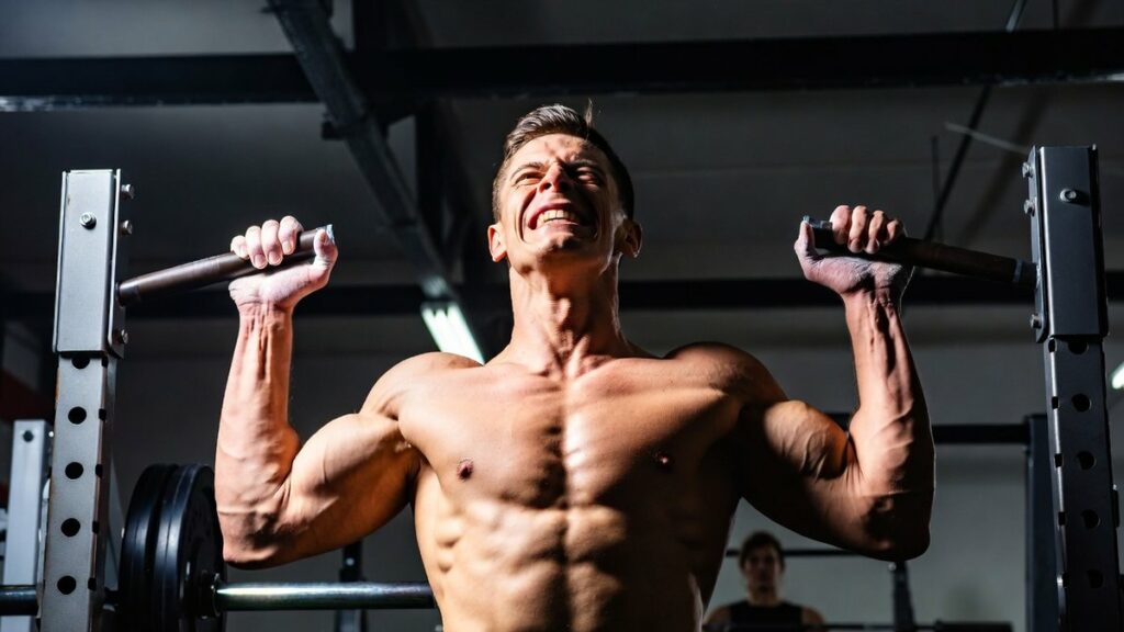 Homme s'entraînant intensément en salle — comparatif fitness